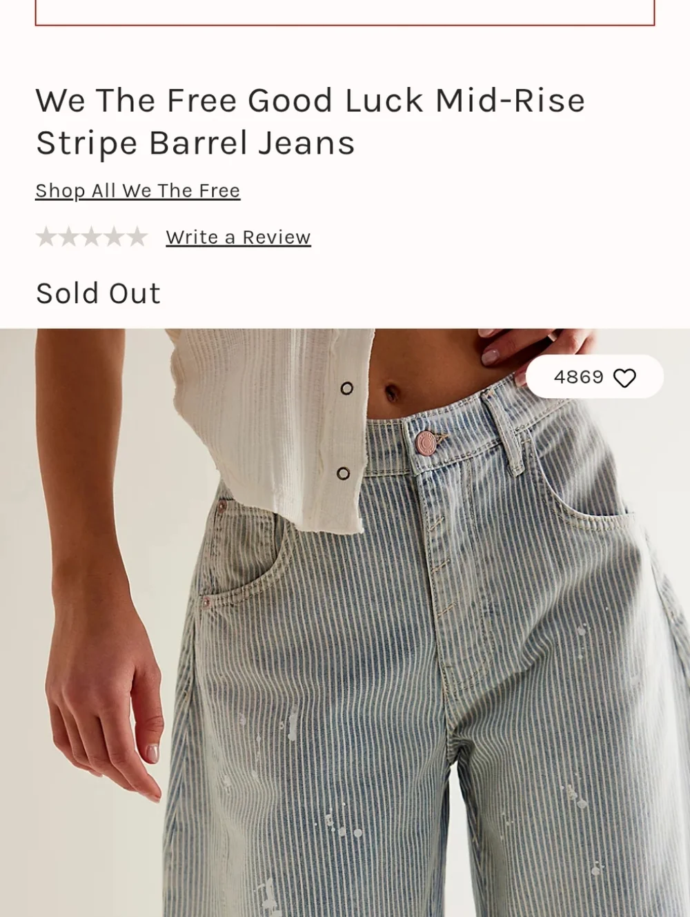 We The Free 31 Good Luck Stripe Barrel Jeans Mid NWT Paint Splatter Jeans - Picture 7 of 14